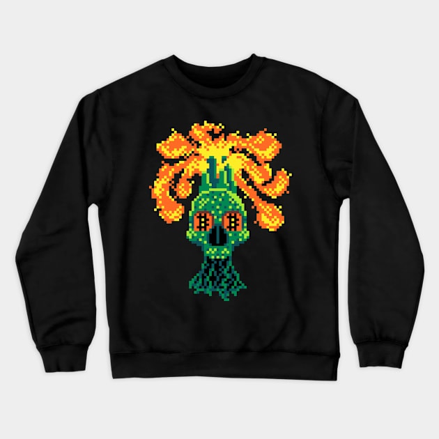 Skull of Satoshi Pixel Art Crewneck Sweatshirt by CyberRex